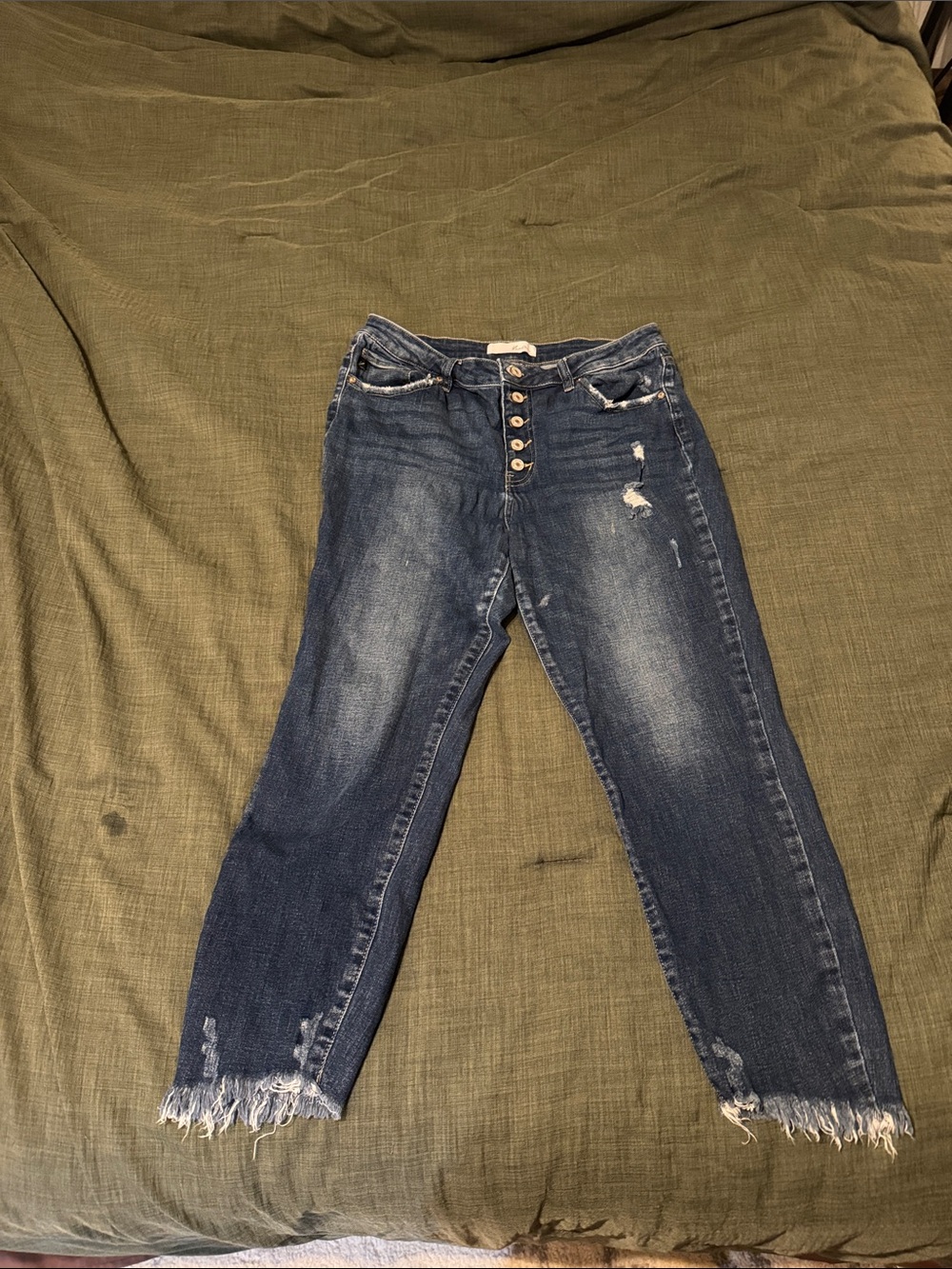 KanCan Dark Blue Distressed Ankle Crop Jeans